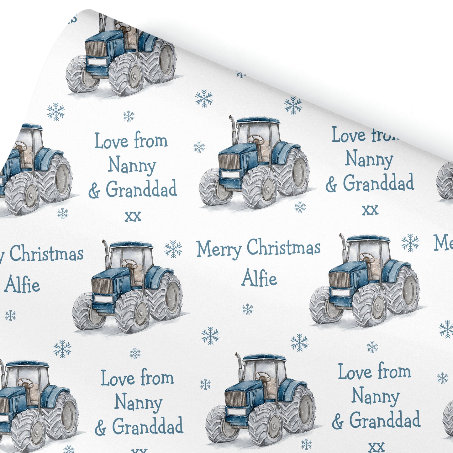 Personalised Christmas Gift Wrapping Paper – Watercolour Tractors
