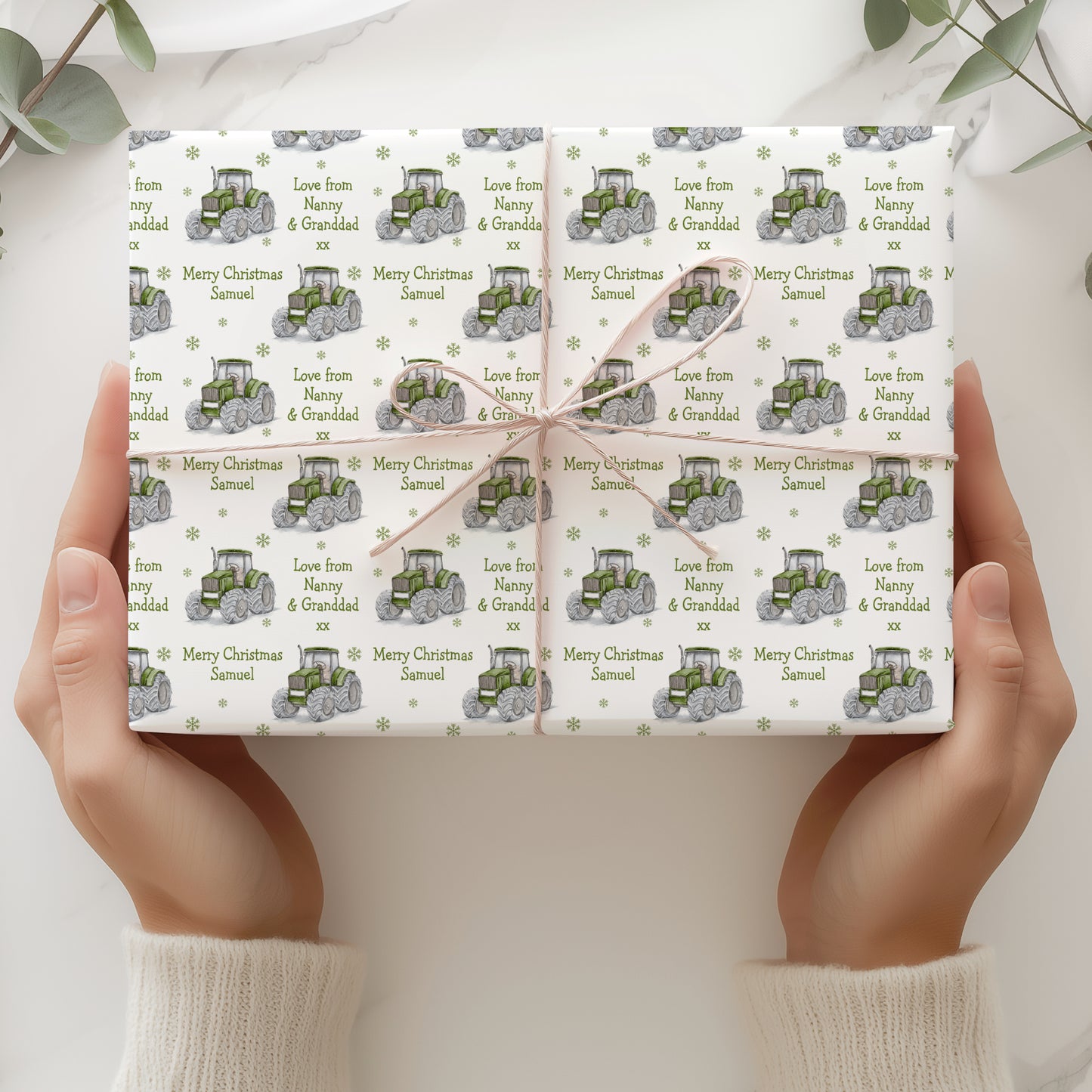 Personalised Christmas Gift Wrapping Paper – Watercolour Tractors