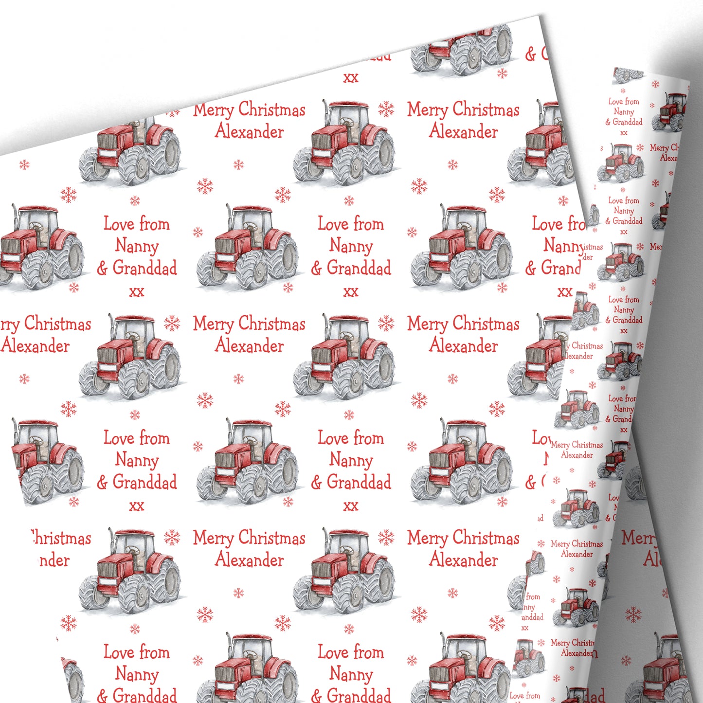 Personalised Christmas Gift Wrapping Paper – Watercolour Tractors