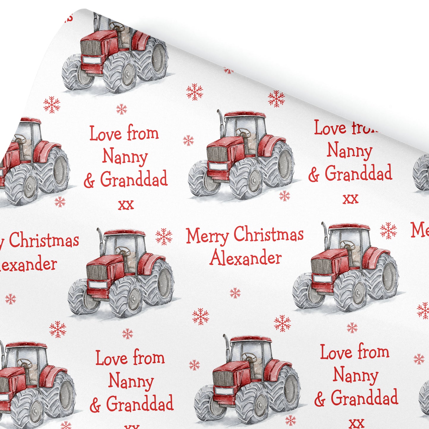 Personalised Christmas Gift Wrapping Paper – Watercolour Tractors