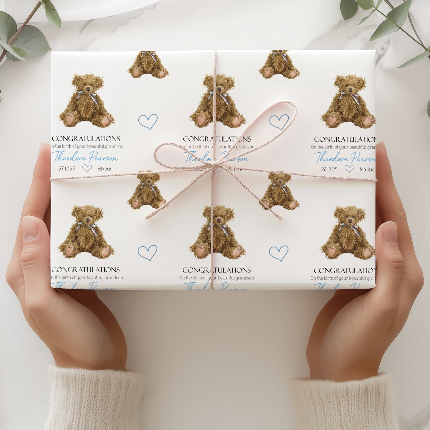 New Baby Boy Card, Welcome to World, Vintage Teddy Bear