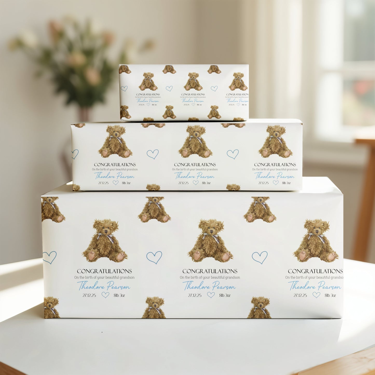 New Baby Boy Card, Welcome to World, Vintage Teddy Bear