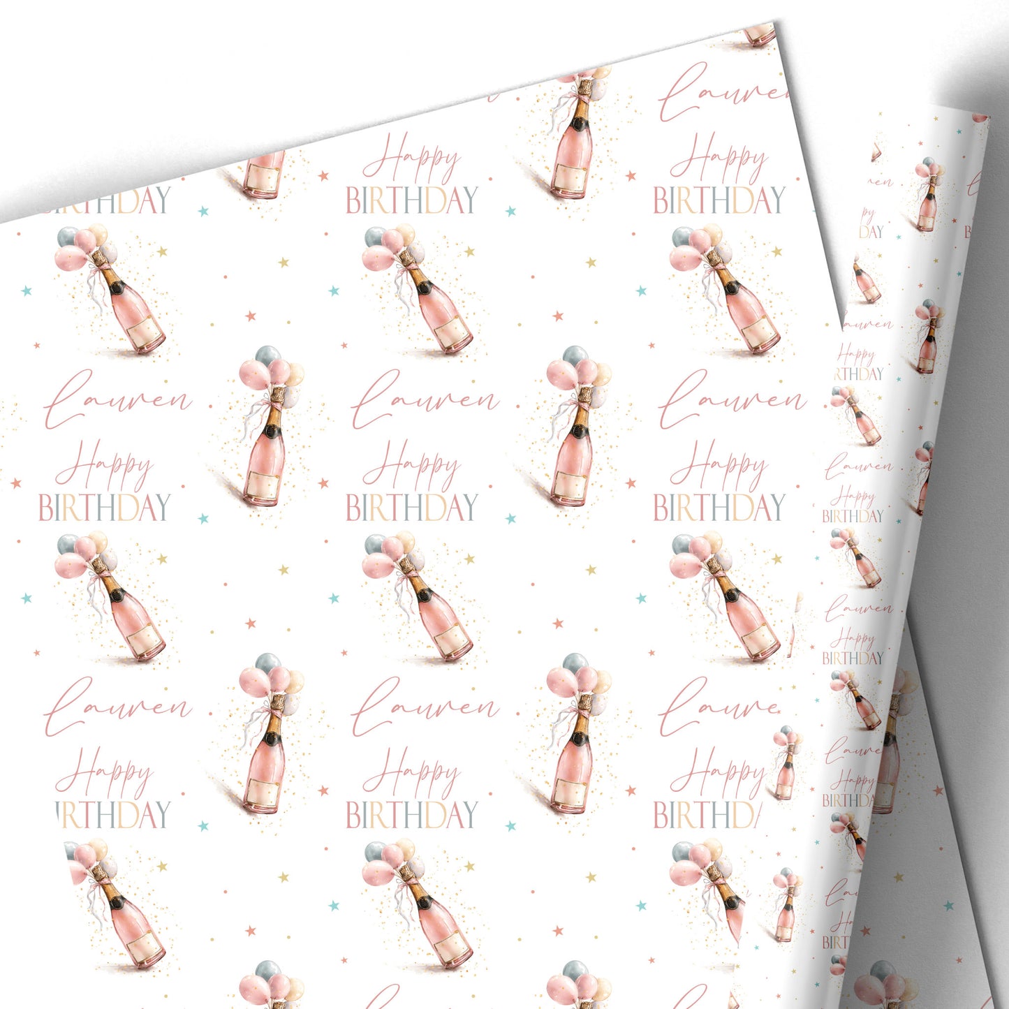 Large A4 Female Birthday Card Champagne Balloons Bottle