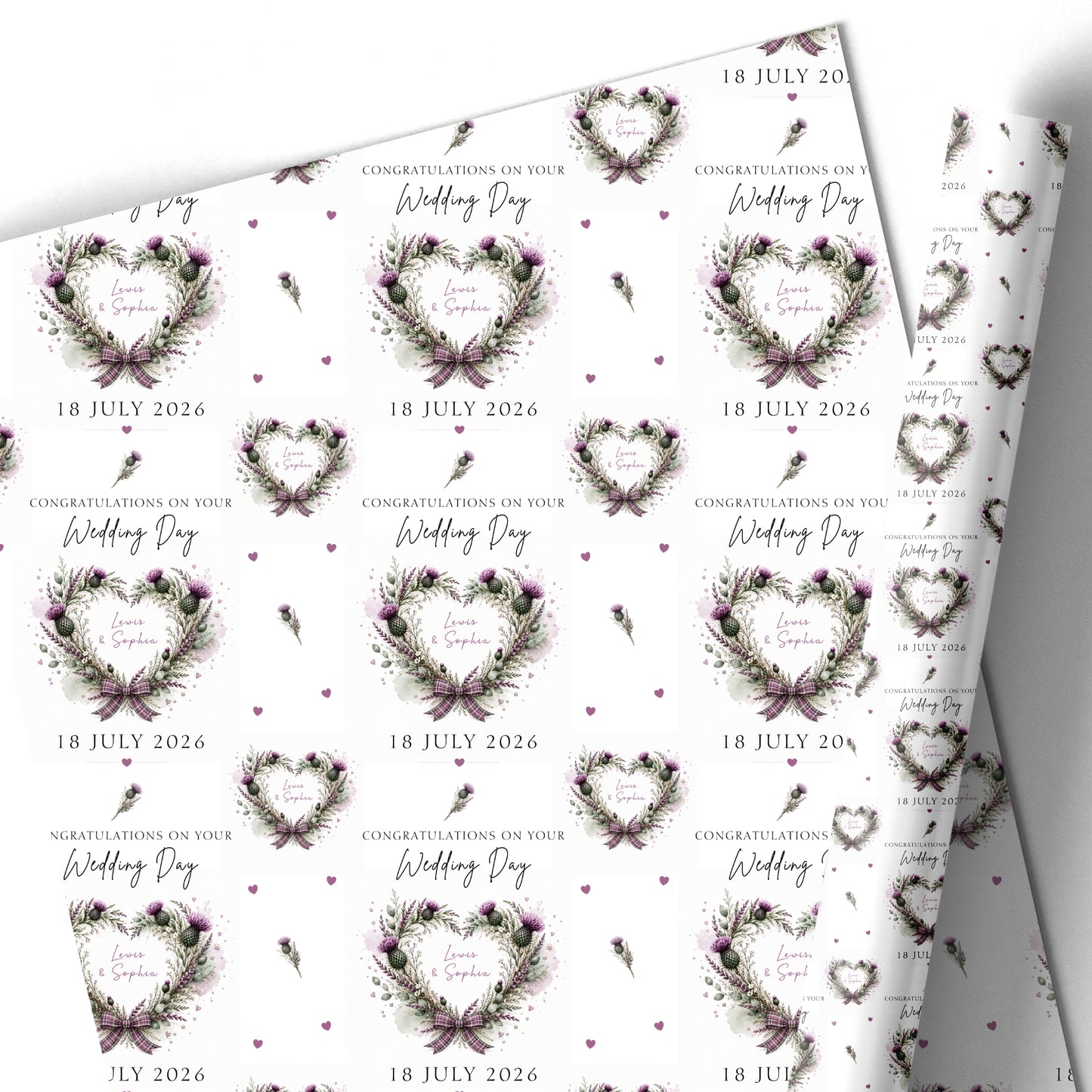 Large A4 Personalised Wedding Card – Scottish Thistle Heart Design