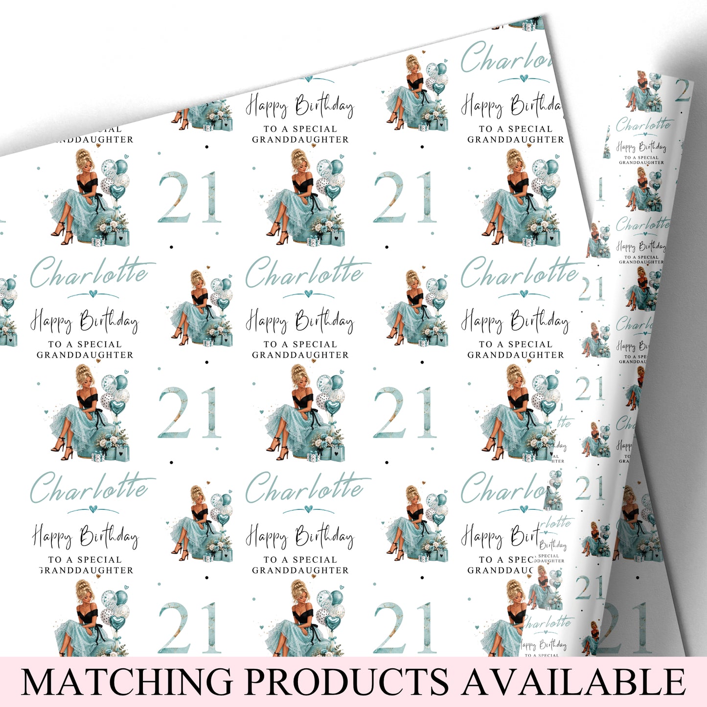 Personalised Birthday Wrapping Paper for Her Turquoise Girl