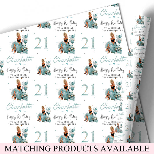 Personalised Birthday Wrapping Paper for Her Turquoise Girl