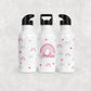 Personalised Girl's Water Bottle with Straw Pink Rainbow Hearts
