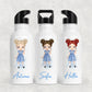 Personalised Girl's School Water Bottle Navy Gingham Summer Dress Girl