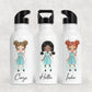 Personalised Girl's School Water Bottle Green Gingham Summer Dress Girl