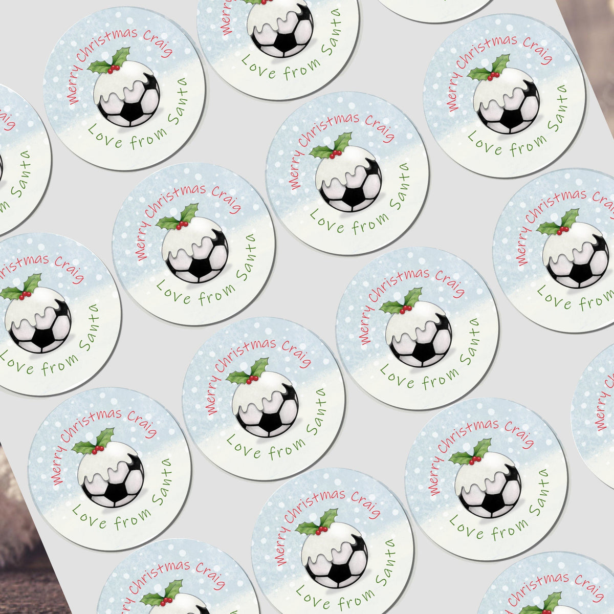 Personalised Christmas Football Stickers, Gift Wrap Tags Football Fan