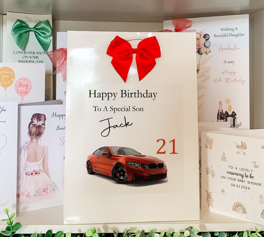 a birthday card with a picture of a red car