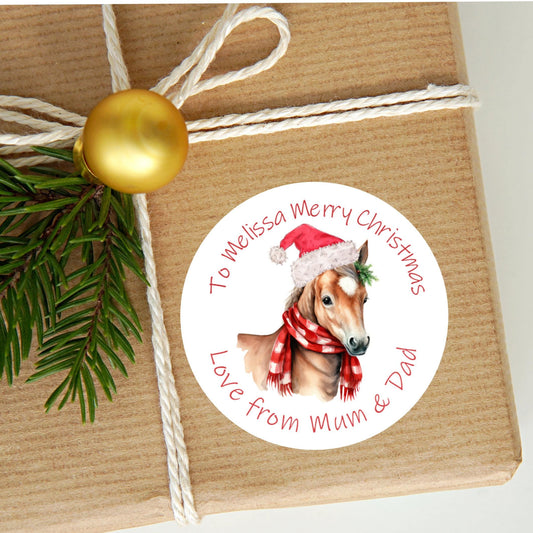 Personalised Christmas Stickers Labels For Wrapping Gifts, Name Tag, Horse Lover