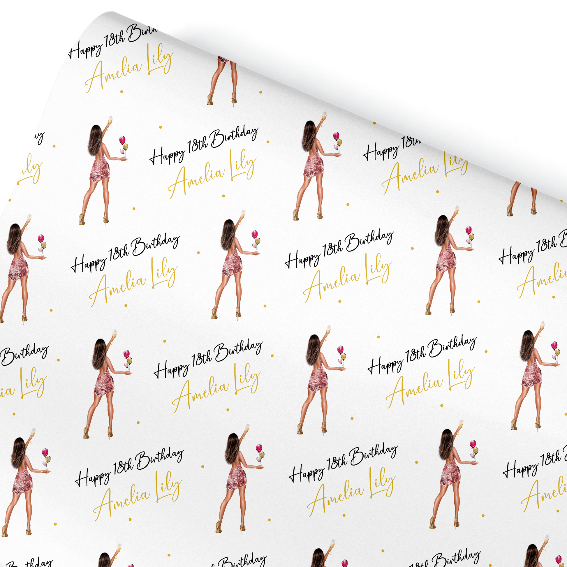 a birthday wrapping paper with a girl holding a heart
