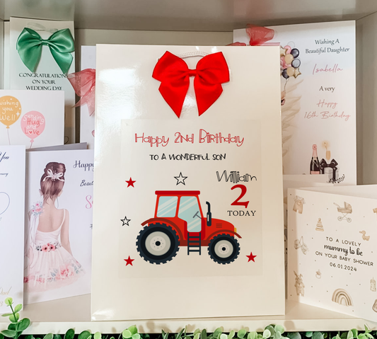 a birthday card with a tractor on it