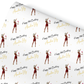 a white wrapping paper with a picture of a woman holding a tennis racquet