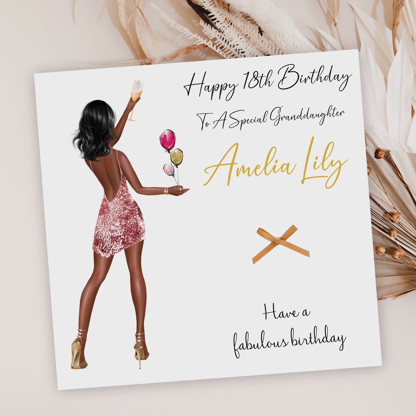 a birthday card with a woman holding a wine glass