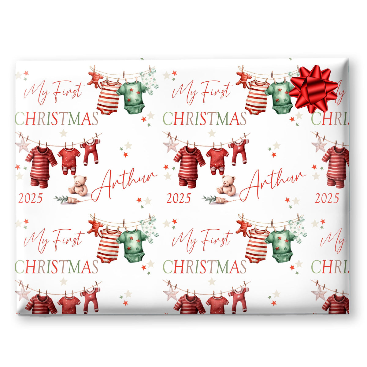 Baby First Christmas Wrapping Paper, A2 Personalised Newborn Wrap