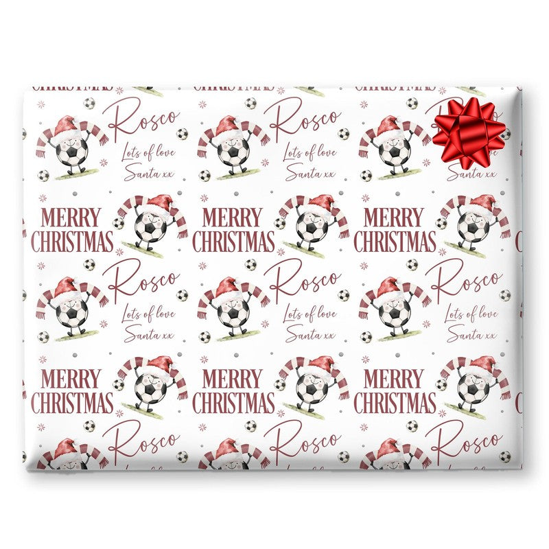 Football Christmas Wrapping Paper, Personalised Xmas Gift Wrap for Football Fans