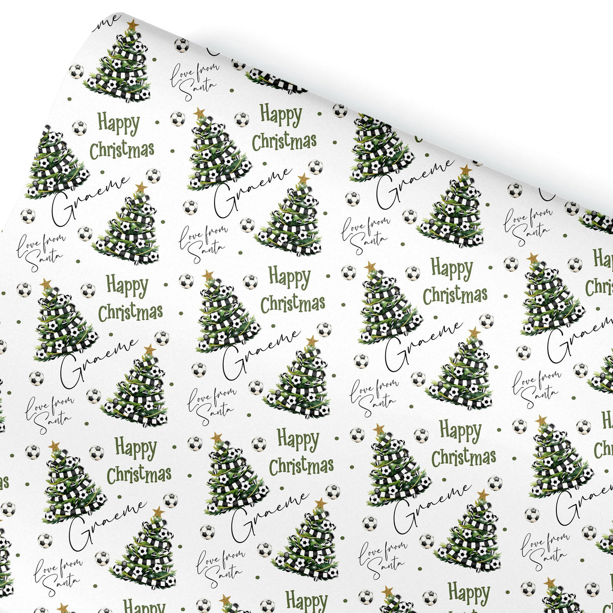 Personalised Football Wrapping Paper, Christmas Tree Scarf Design