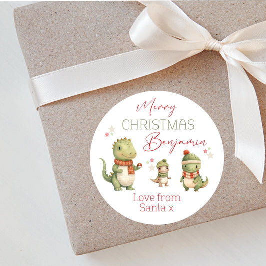 Personalised Christmas Stickers Labels For Wrapping Gifts, Name Tag, Dinosaurs