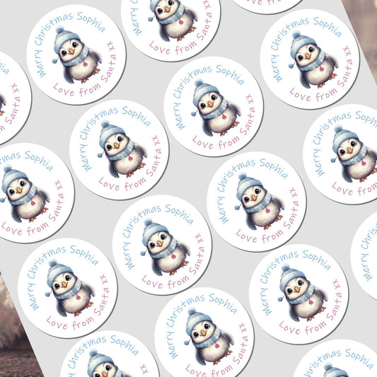 Personalised Christmas Stickers for Gift Present Wrapping Tags Penguin gift tags