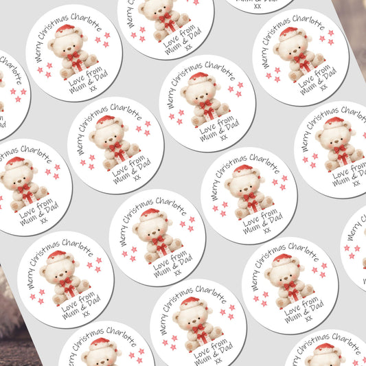 Personalised Christmas Stickers for Gift Tags Name Labels Present Wrapping Teddy Bear