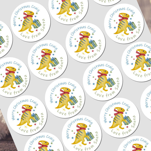 Personalised Christmas Dinosaur  Stickers for Gift Present Wrapping Tags Dinosaur