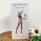 a birthday card with an image of a woman holding a wine glass