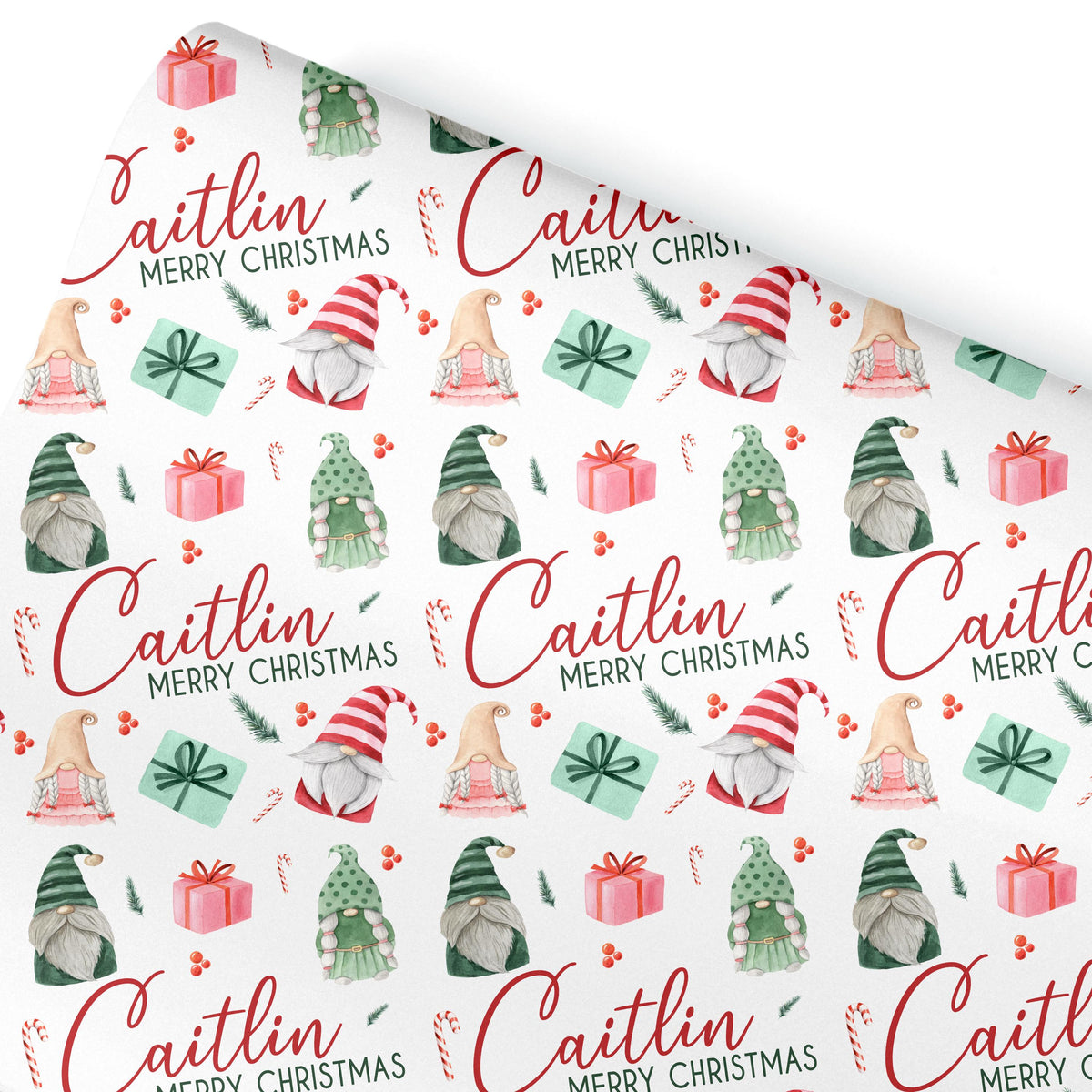 Gonk Christmas Wrapping Paper, Cute Gonks, Personalised Girls Paper, Gift Wrap for Her