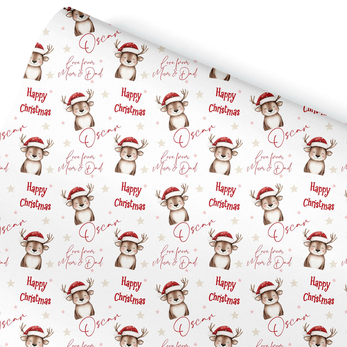 Christmas Gift Wrapping Paper,Personalised Girls or Boys Paper, Gift Wrap Reindeer Childrens
