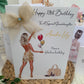 a birthday card with a picture of a woman holding a balloon