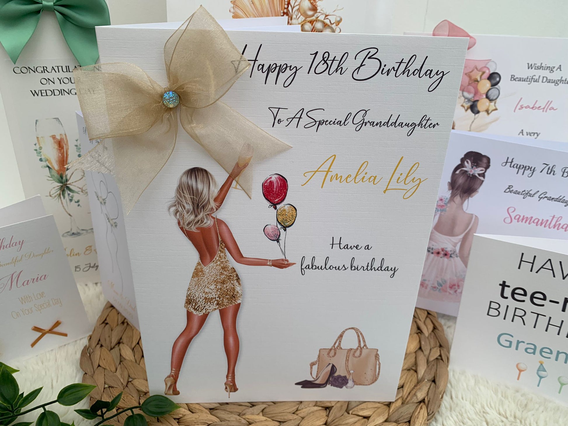 a birthday card with a picture of a woman holding a balloon