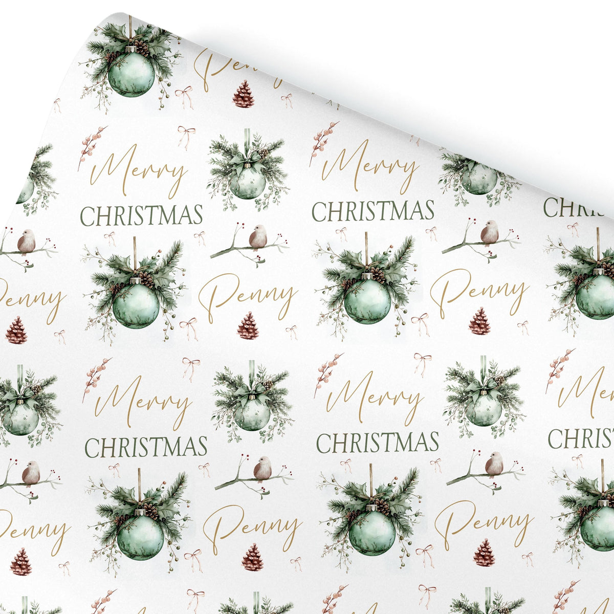 Personalised Wrapping Paper, Christmas Baubles, For Her | Personalised Christmas Gift Wrap| Personalised Gift Wrap | Nan ,Gran. Mum
