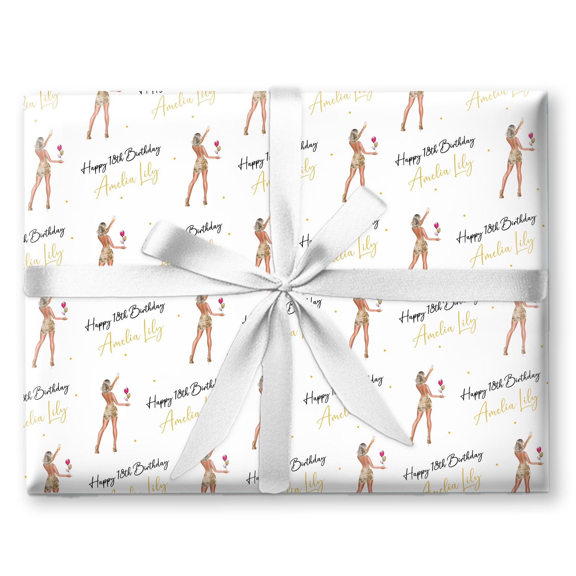a wrapped gift box with a white ribbon