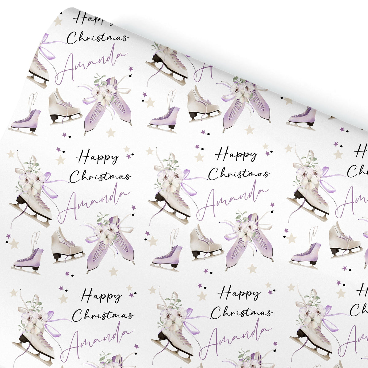 Personalised Christmas Wrapping Paper, Ice Skating Girls Gift Wrap
