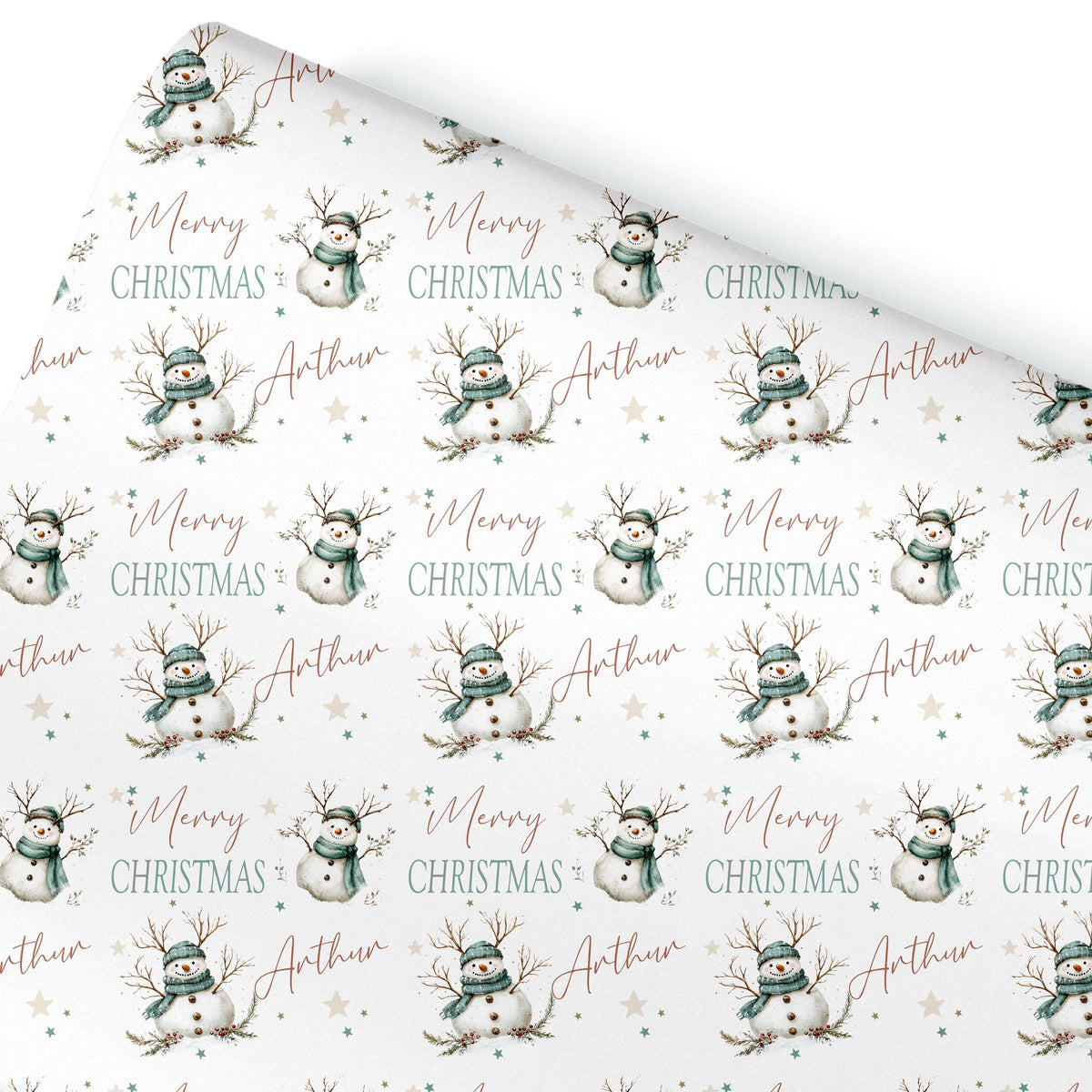 Christmas Snowman Gift Wrapping Paper, Personalised Girls or Boys Paper, Gift Wrap for Her For Him Novelty gift wrap