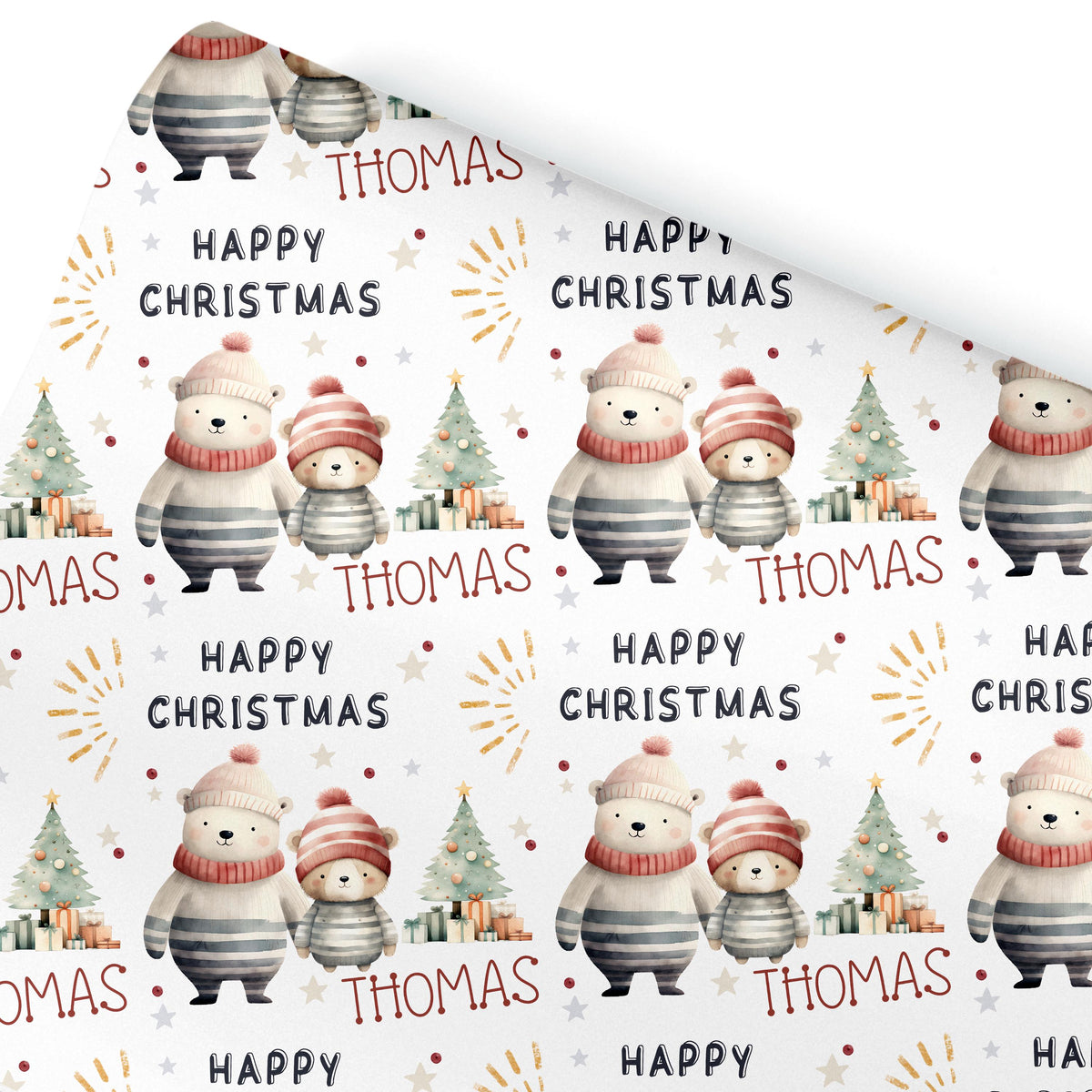 Childrens Gift Wrap Wrapping Paper, Cute Bears, Personalised Boys and Girls Paper, Gift Wrap for Him Her