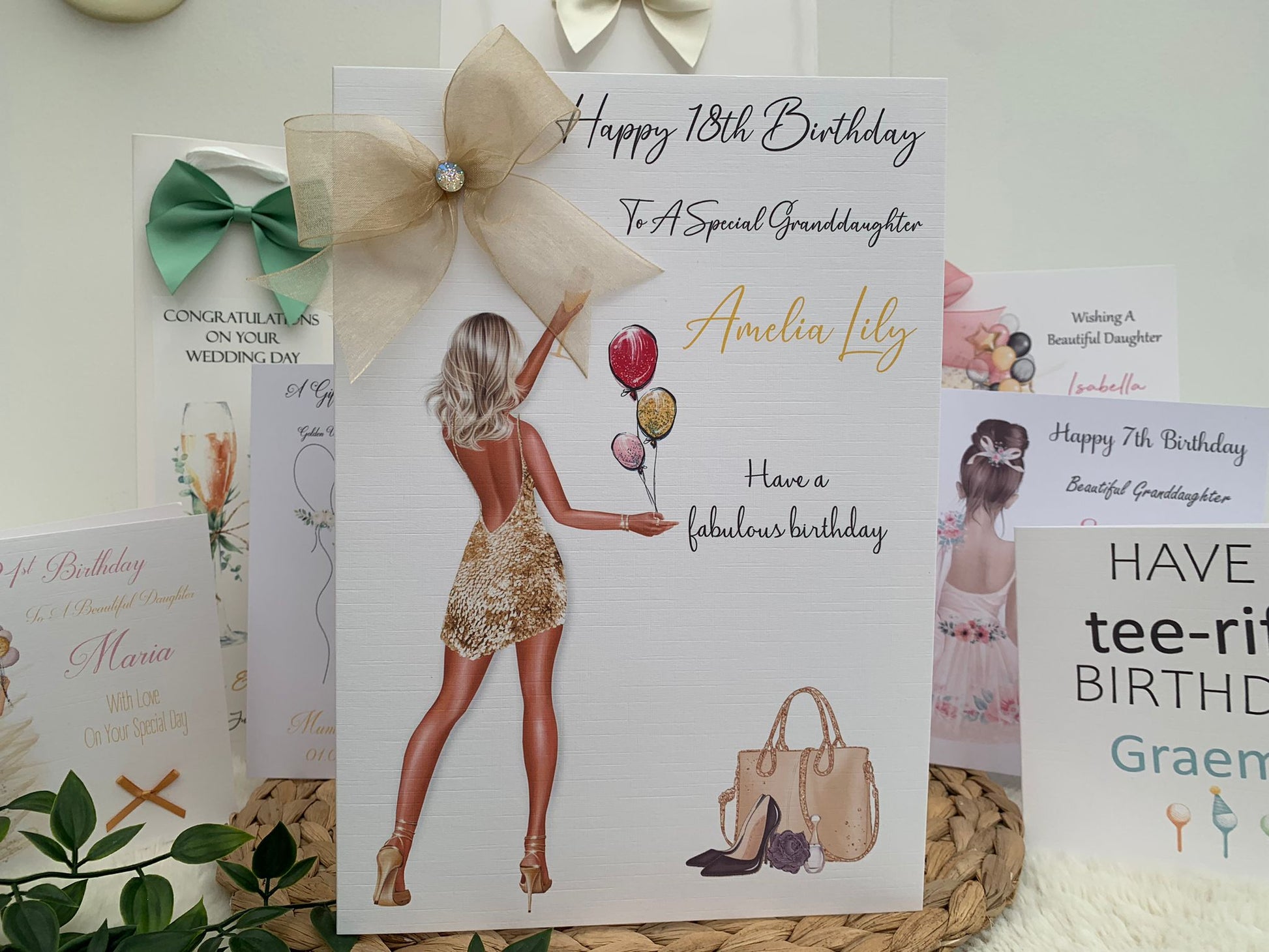 a birthday card with a picture of a woman holding balloons