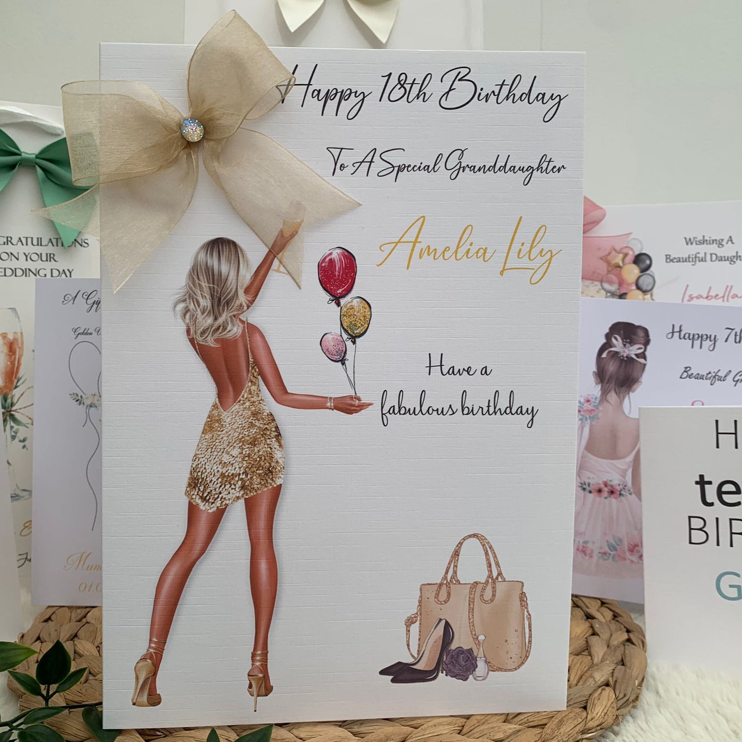 a birthday card with a picture of a woman holding balloons