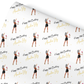 a white wrapping paper with a picture of a woman in a bathing suit