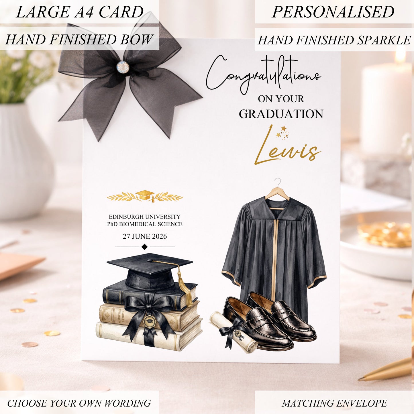 PersonaliSed Black & Gold Graduation Card for Him