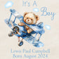 Personalised congratulations new baby boy gift bag watercolour teddy