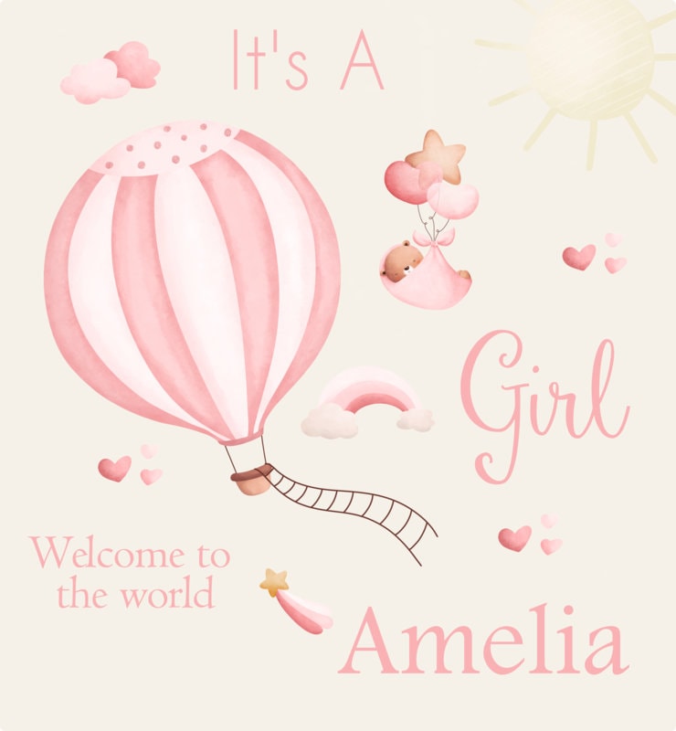 Personalised Congratulations New Baby Girl Gift Bag Watercolour Hot Air Balloon