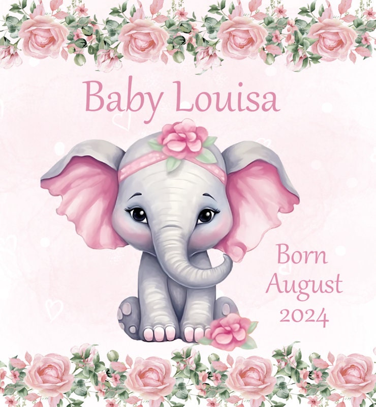Personalised Congratulations New Baby Girl Gift Bag Watercolour Elephant