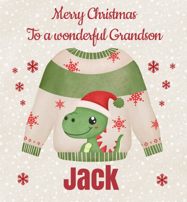 Personalised Christmas Gift Bag Dinosaur, Grandson Christmas, Dinosaur Jumper Gift Bag Son, Daughter Secret Santa