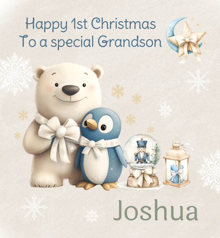 Personalised First Christmas Gift Bag , Personalised Santa and friends Christmas Children's Gift Bag, Festive Gift Wrapping