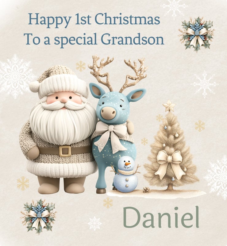 Personalised First Christmas Gift Bag , Personalised Santa and friends Christmas Children's Gift Bag, Grandson, Granddaughter, Son, Daughter
