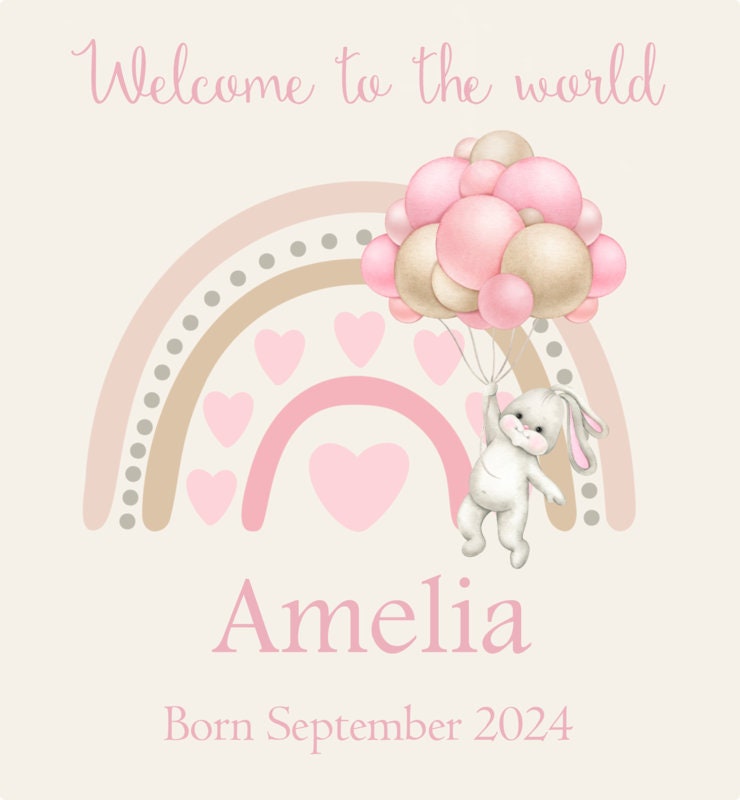 Personalised Congratulations New Baby Girl Gift Bag Watercolour Rainbow