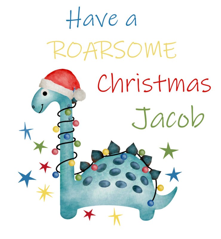 Personalised Christmas Gift Bag Dinosaur, Grandson Christmas, Dinosaur Jumper Gift Bag Son, Daughter Secret Santa