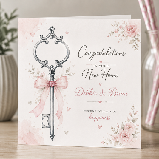 Personalised New Home Card – Floral Key Design